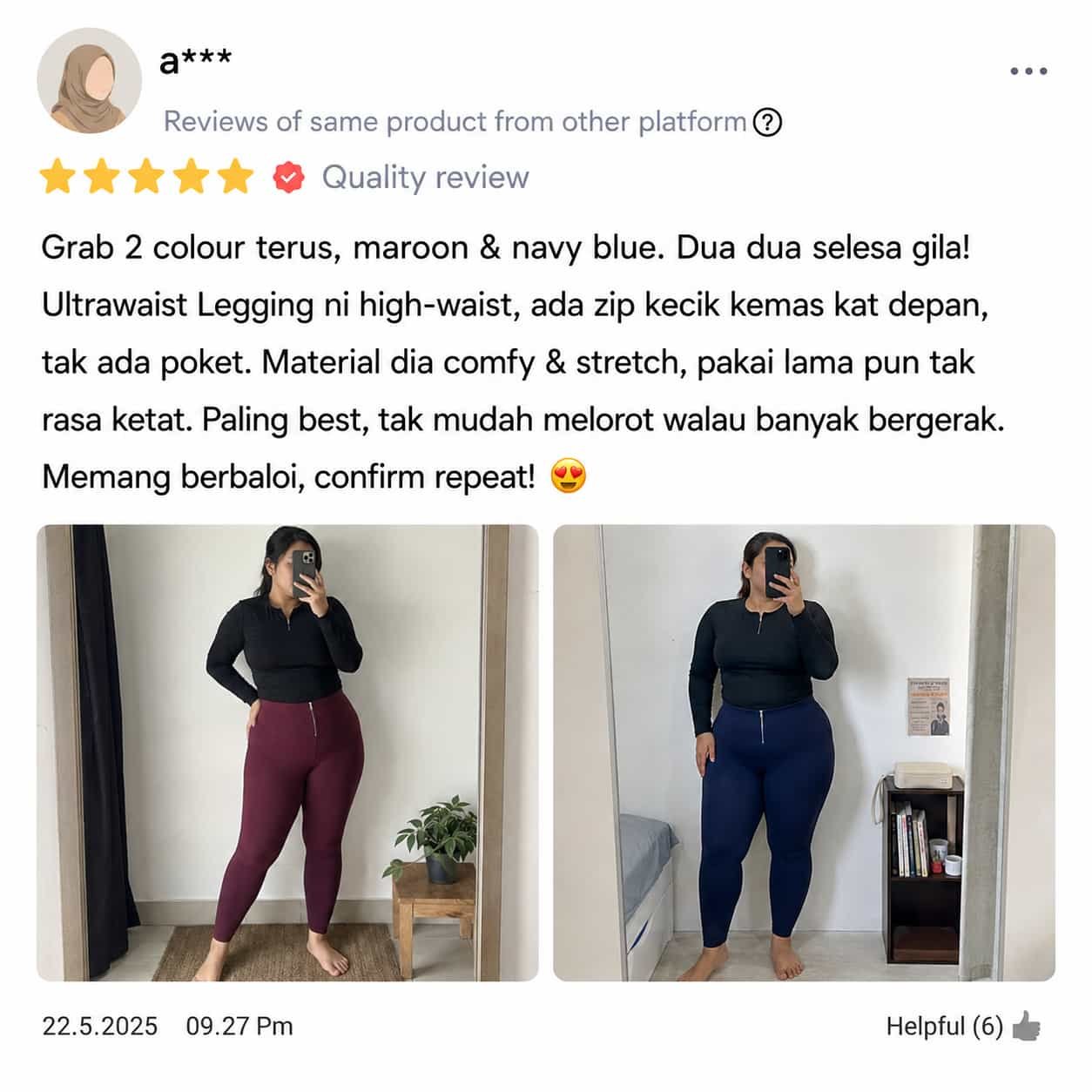Feedback pelanggan Ultrawaist Legging untuk aktiviti travel
