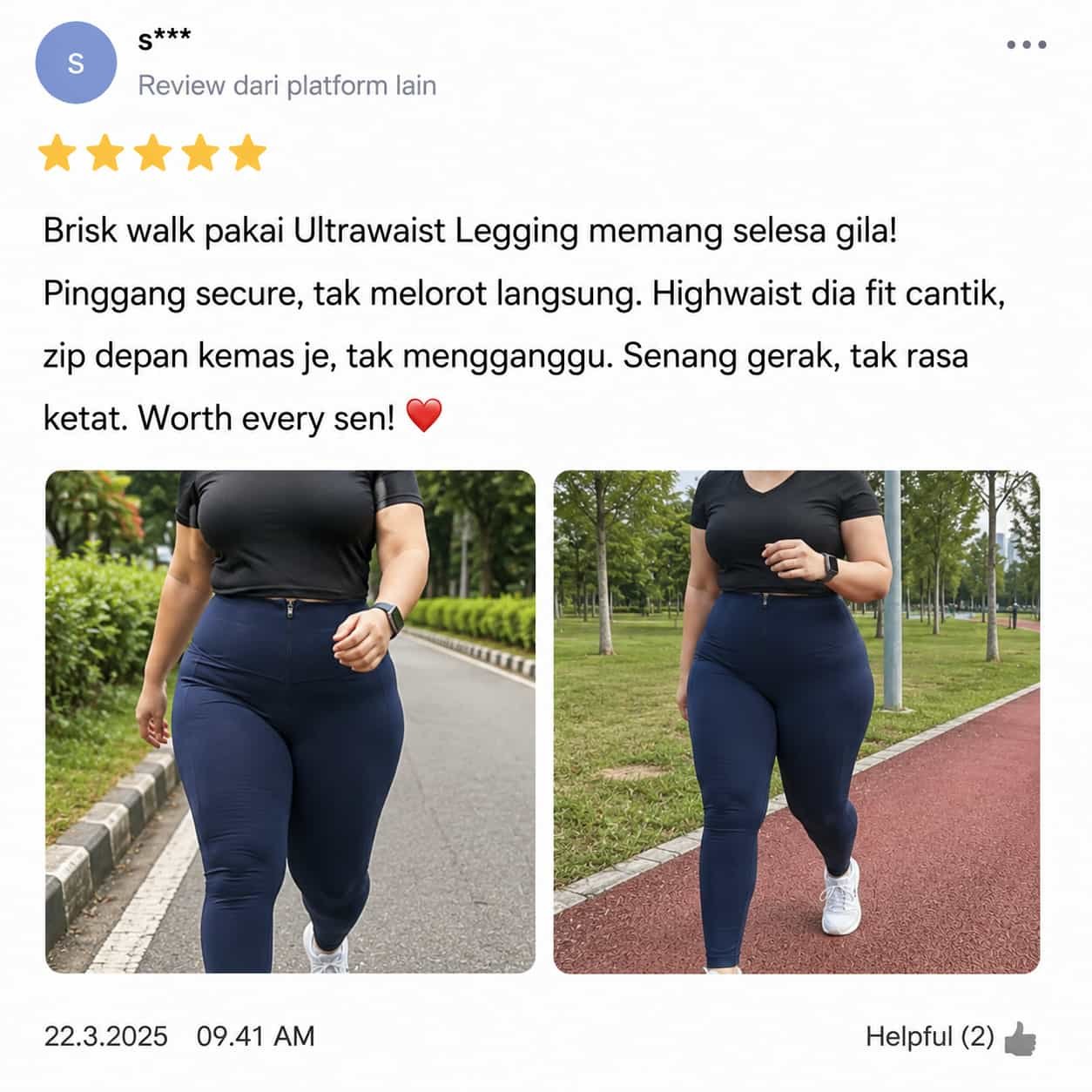 Feedback pelanggan memakai Ultrawaist Legging ketika bersenam